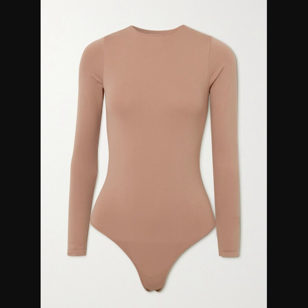 SKIMS Essential Crew Neck Long Sleeve Bodysuit in Tigers Eye